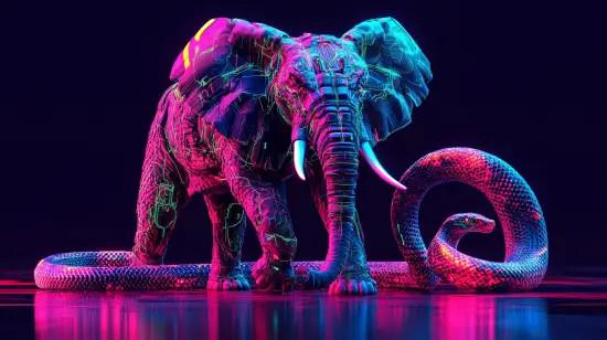 A high-tech Postgres elephant and a python side by side