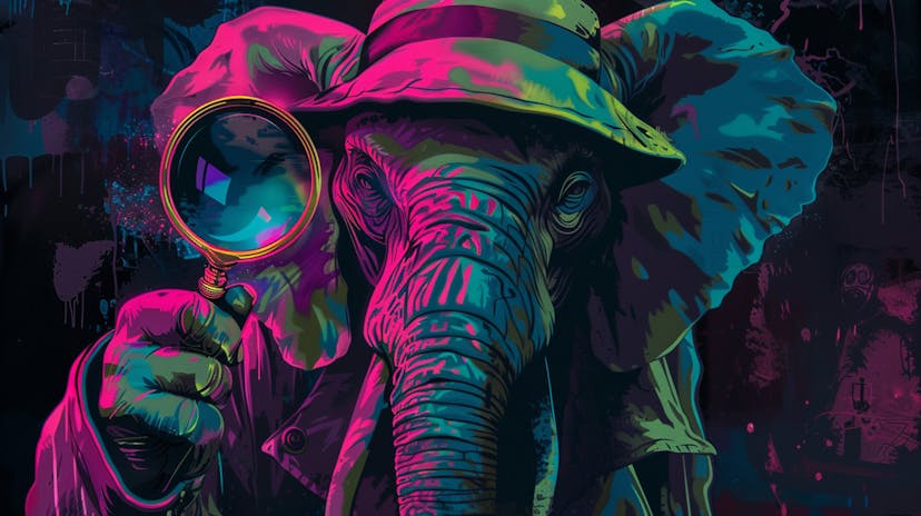 A detective elephant looking through a magnifying glass to inspect those audit logs.