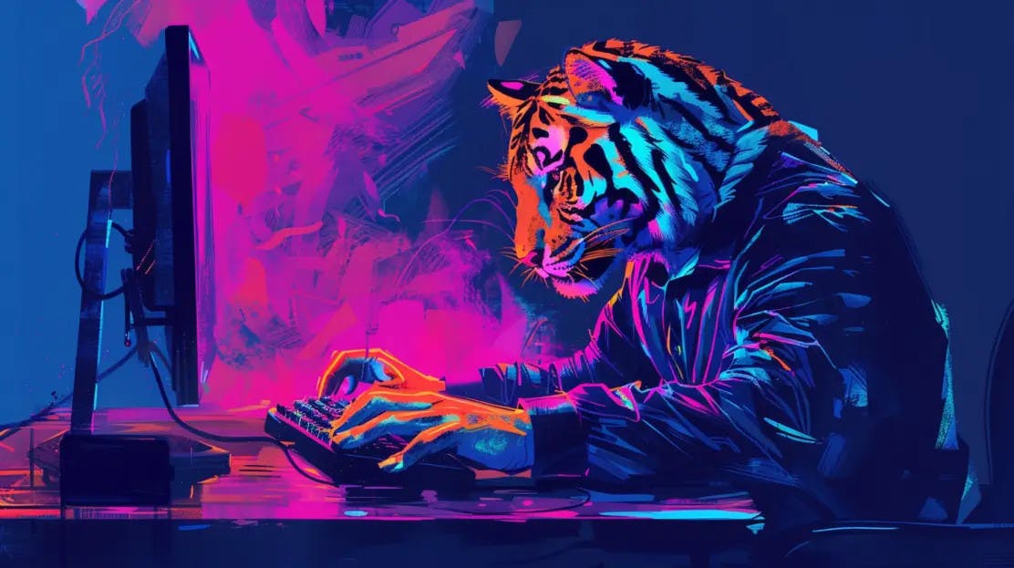 A tiger developer working on his computer.