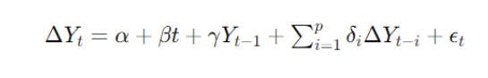 Stationary Time Series Analysis ADF regression equation