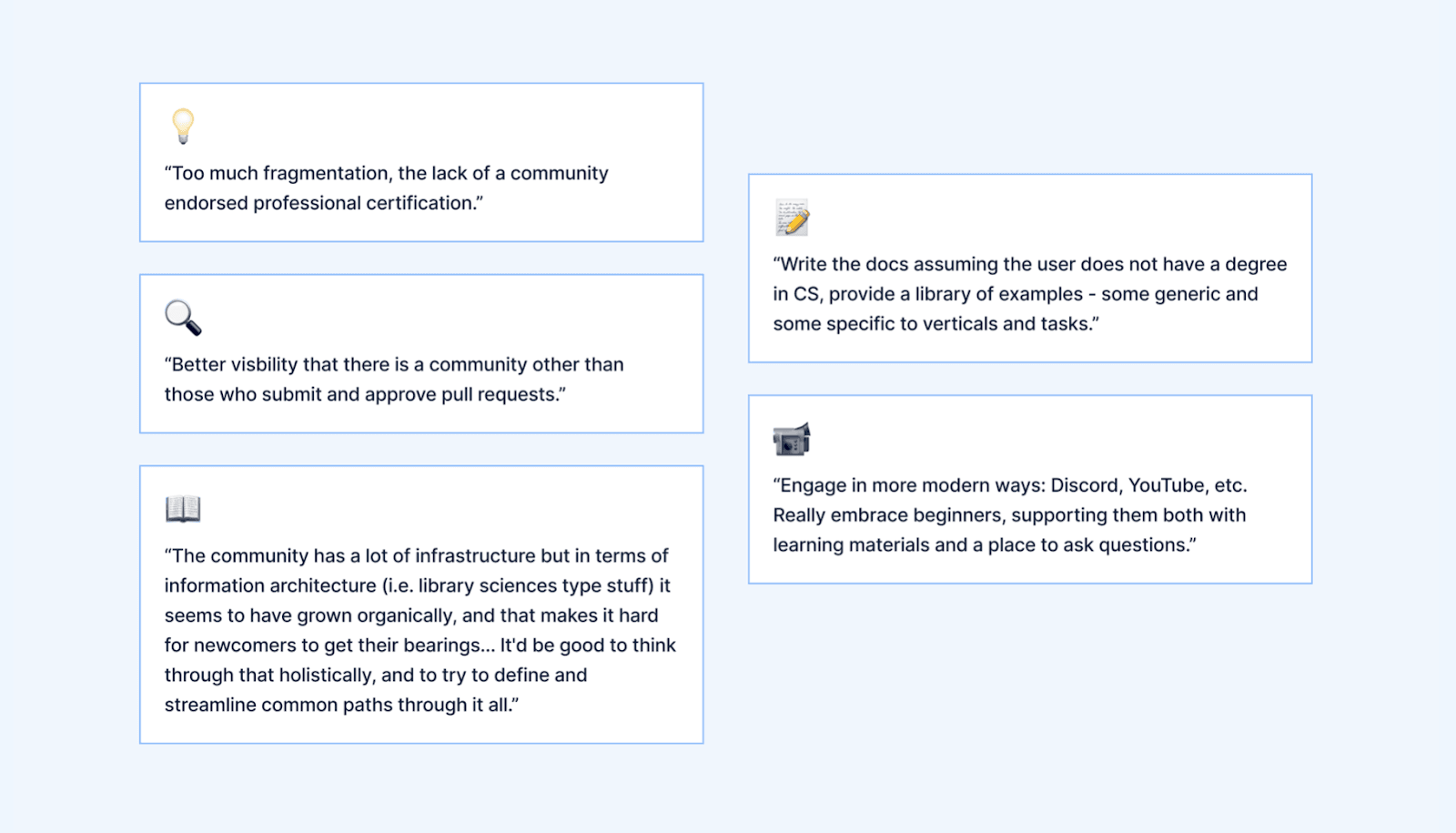 Text boxes with users' opinions on the PostgreSQL community over a blue blackground