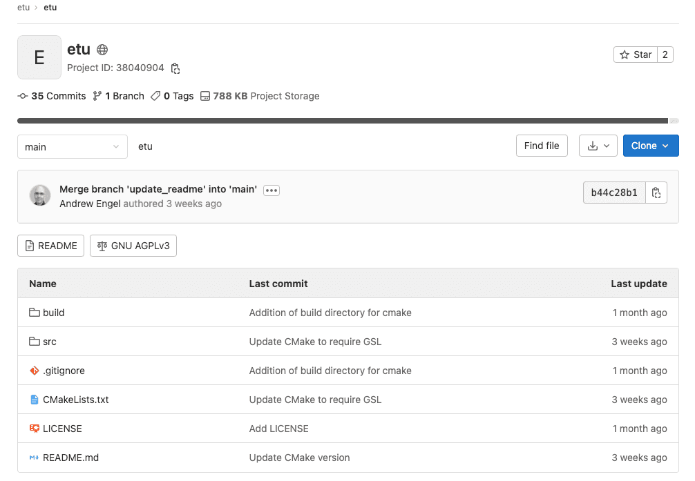 The GitLab page of Andrew's etu package