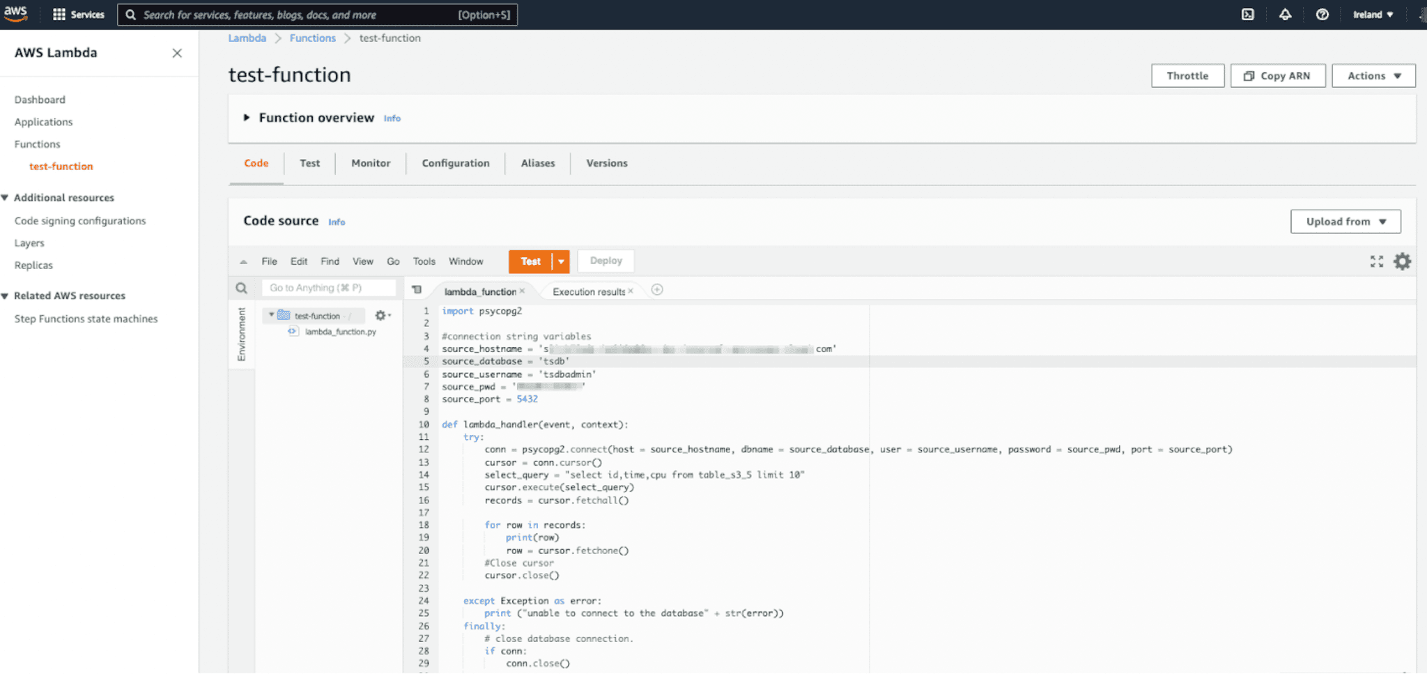 The AWS Lambda dashboard