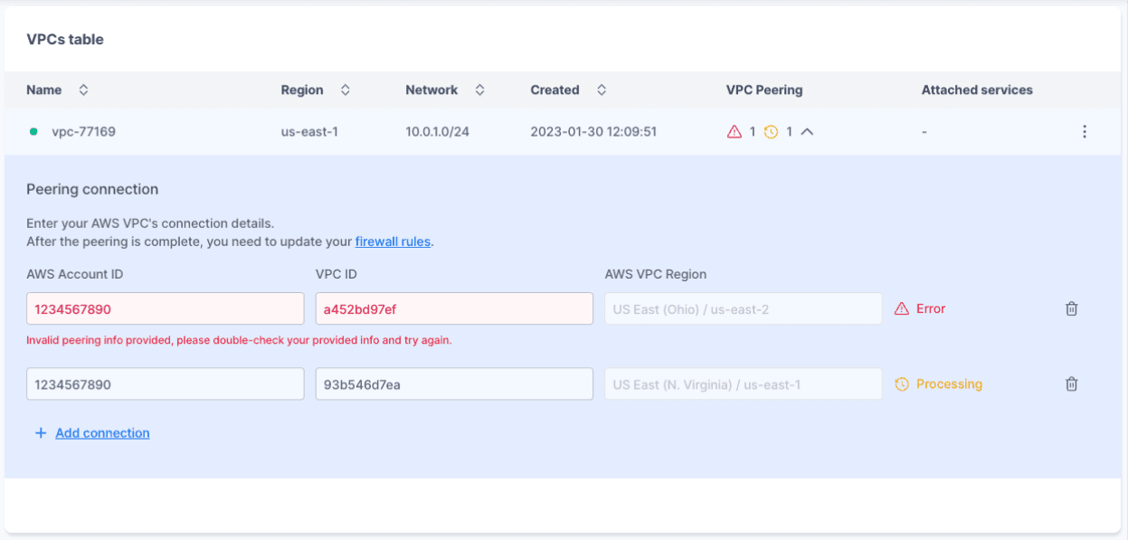 Peering Timescale Cloud VPCs with AWS VPCs in the Timescale Cloud UI