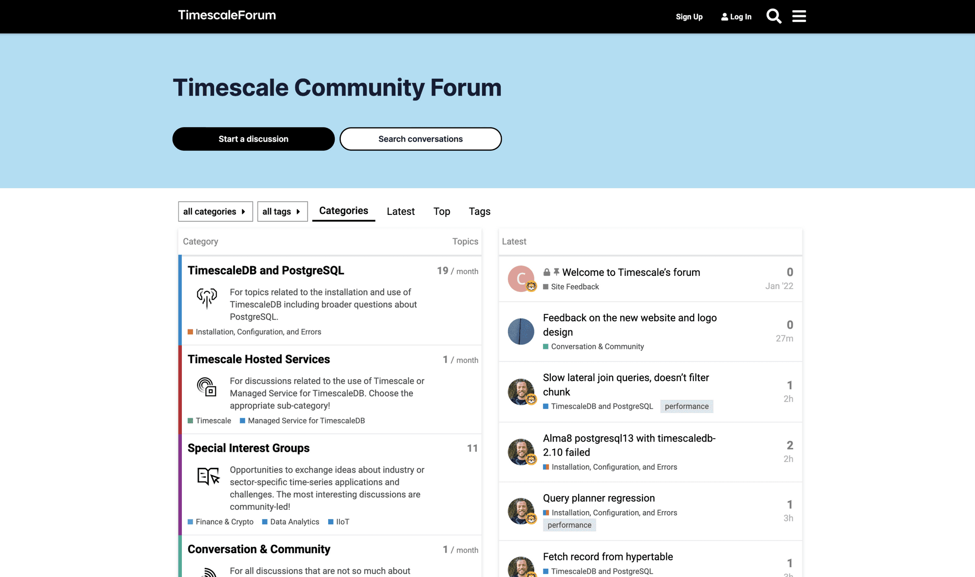 Screenshot of the Timescale Community Forum page