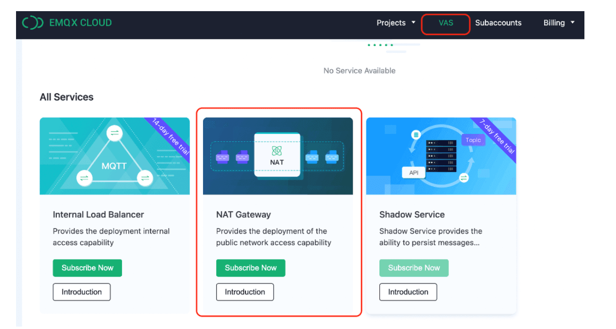 Integrating EMQX Cloud and Timescale: NAT gateway page