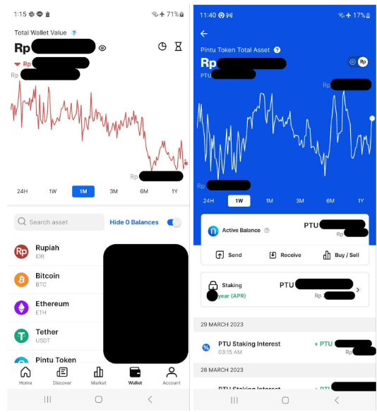 Pintu's UI: Total Wallet Value in Rupiah on the left, and Token Total Assets on the right