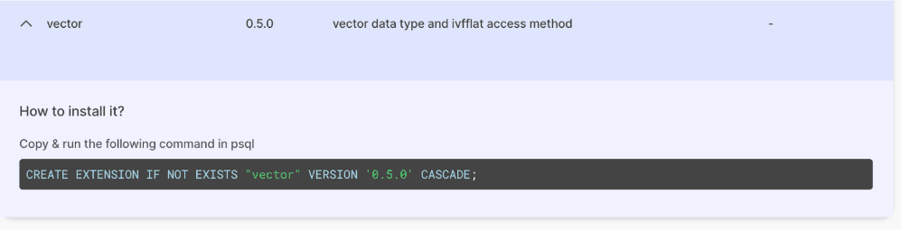 The PostgreSQL extensions install instructions in the Timescale console