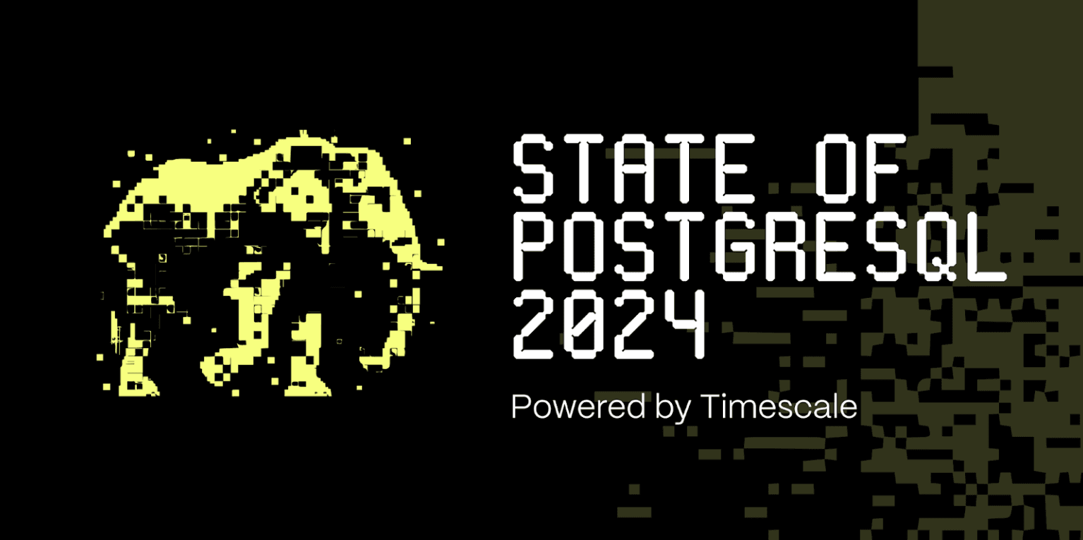 The 2024 State of PostgreSQL logo: a electric yellow pixelized elephant.