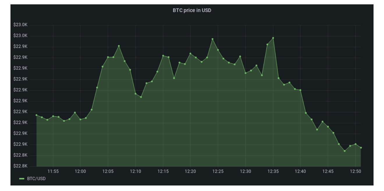 A time-series graph showing the Bitcoin price in USD 