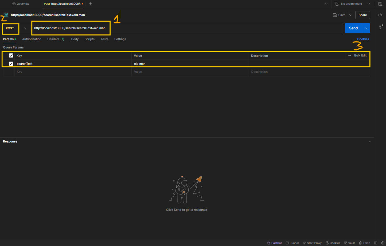 Postman request to the search API