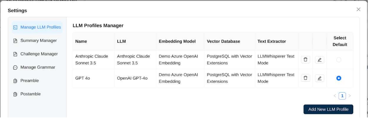 The LLM Profiles Manager in the Unstract Prompt Studio